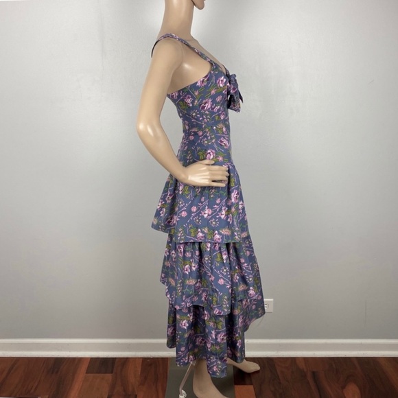 NEW LIKELY FLORAL PRINT TIERED MIDI DRESS - Picture 6 of 9